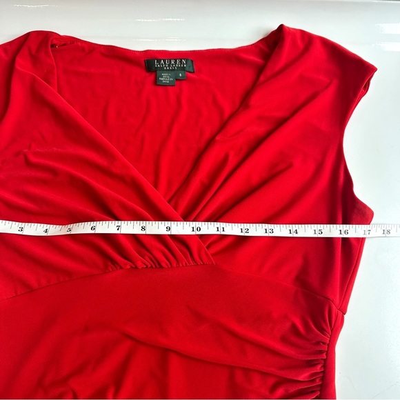 Lauren Ralph Lauren Adara Dress Red Size 6 Wrap Crepe Flowy V Neck Short Formal - Picture 8 of 10